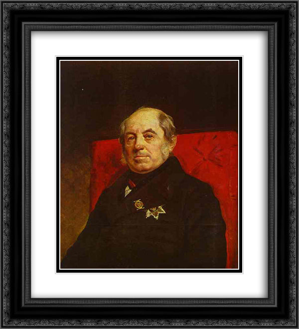 Portrait of S. G. Likhonin 20x22 Black Ornate Wood Framed Art Print Poster with Double Matting by Bryullov, Karl