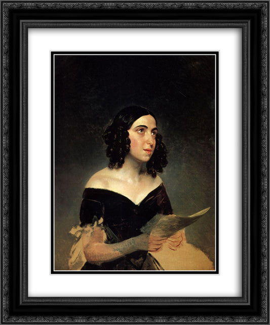 Portrait of Singer A. Ya. Petrova 20x24 Black Ornate Wood Framed Art Print Poster with Double Matting by Bryullov, Karl