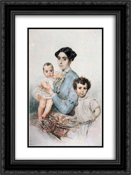 Portrait of Teresa Michele Tittoni with Sons 18x24 Black Ornate Wood Framed Art Print Poster with Double Matting by Bryullov, Karl