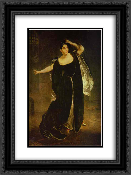 Portrait of the Actress Juditta Pasta as Anne Boleyn 18x24 Black Ornate Wood Framed Art Print Poster with Double Matting by Bryullov, Karl