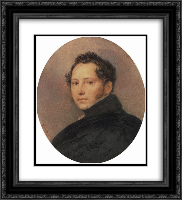 Portrait of the Artist Sylvester Shchedrin 20x22 Black Ornate Wood Framed Art Print Poster with Double Matting by Bryullov, Karl