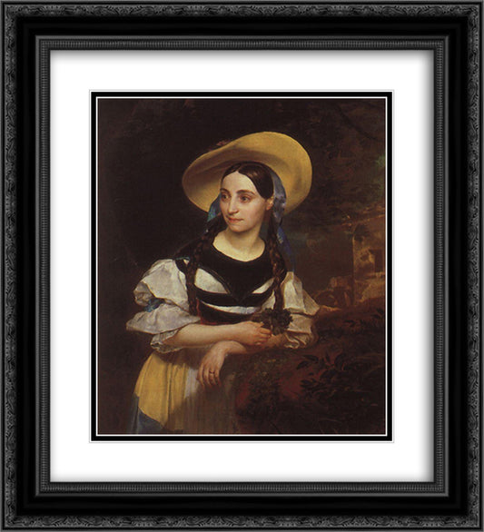 Portrait of the Italian Singer Fanny Persiani-Tacinardi 20x22 Black Ornate Wood Framed Art Print Poster with Double Matting by Bryullov, Karl