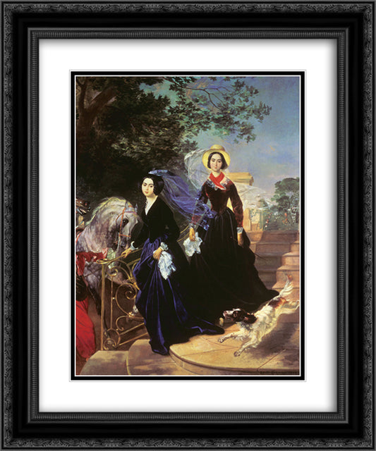 Portrait of the Shishmariov Sisters 20x24 Black Ornate Wood Framed Art Print Poster with Double Matting by Bryullov, Karl