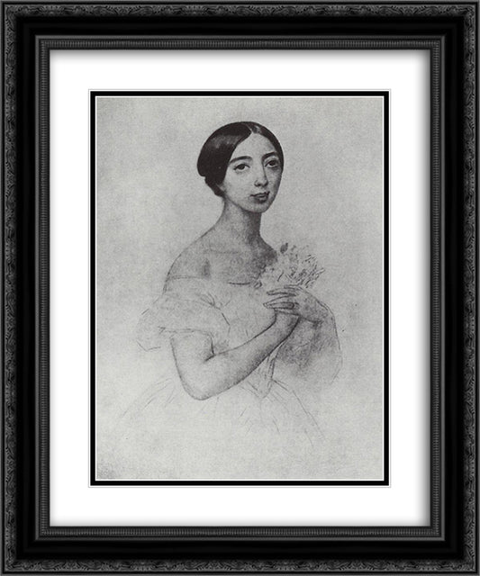 Portrait of the Singer Pauline Viardot Garcia 20x24 Black Ornate Wood Framed Art Print Poster with Double Matting by Bryullov, Karl