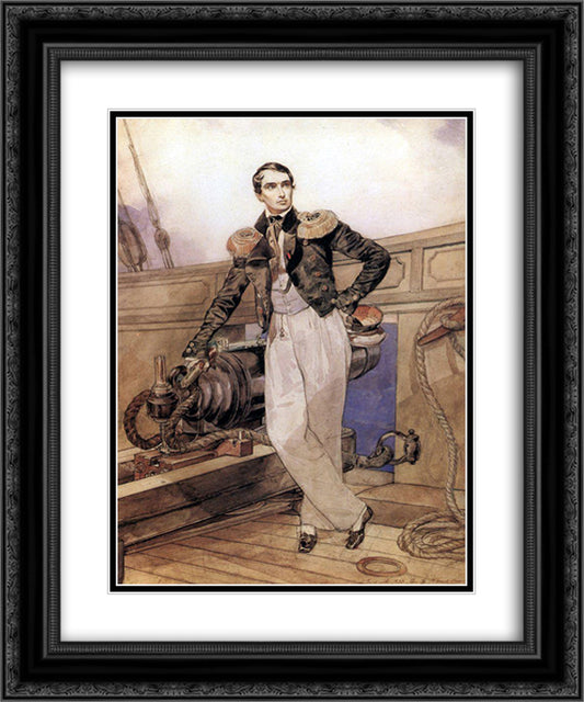 Portrait of V. A. Kornilov on Board the Brig Themistocles 20x24 Black Ornate Wood Framed Art Print Poster with Double Matting by Bryullov, Karl