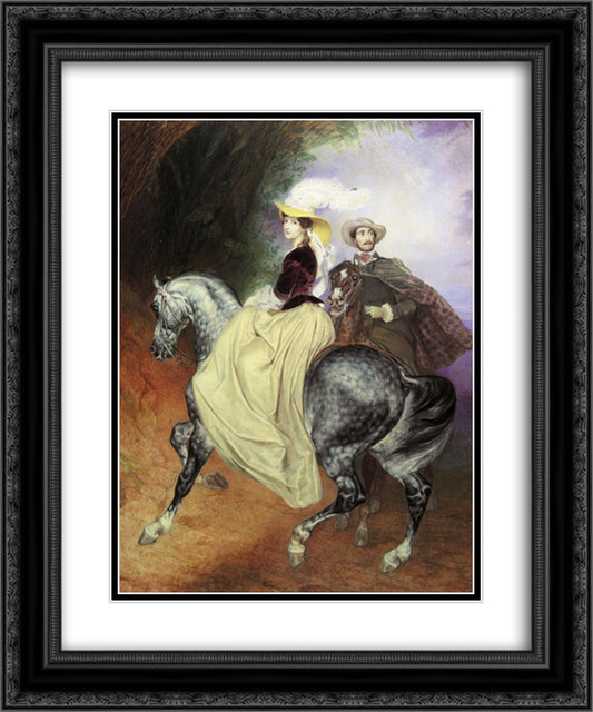 Portrait of Ye. Mussart and E. Mussart. (Riders) 20x24 Black Ornate Wood Framed Art Print Poster with Double Matting by Bryullov, Karl