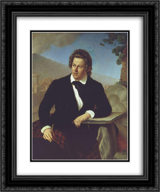 Portrait of Zavyalov Fedor 20x24 Black Ornate Wood Framed Art Print Poster with Double Matting by Bryullov, Karl