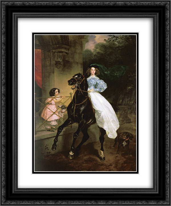 Rider. Portrait of Giovanina and Amacilia Pacini, the Foster Children of Countess Yu. P. Samoilova 20x24 Black Ornate Wood Framed Art Print Poster with Double Matting by Bryullov, Karl