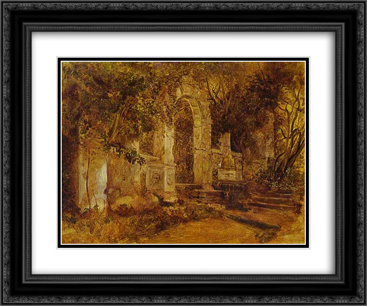 Ruins in Park 24x20 Black Ornate Wood Framed Art Print Poster with Double Matting by Bryullov, Karl