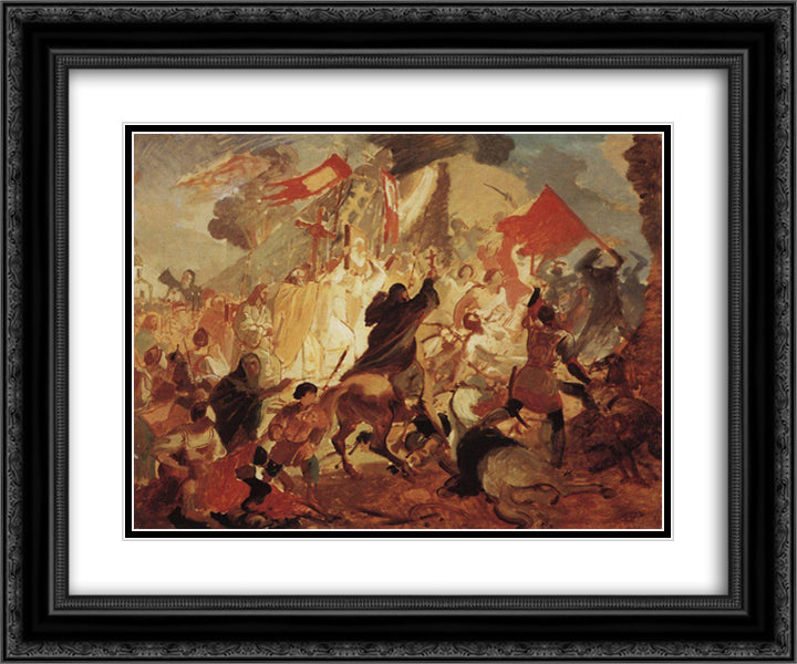 Siege of Pskov by Polish King Stefan Batory in 1581 24x20 Black Ornate Wood Framed Art Print Poster with Double Matting by Bryullov, Karl