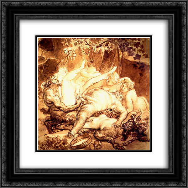 Silen, Satyr and Bacchanals 20x20 Black Ornate Wood Framed Art Print Poster with Double Matting by Bryullov, Karl