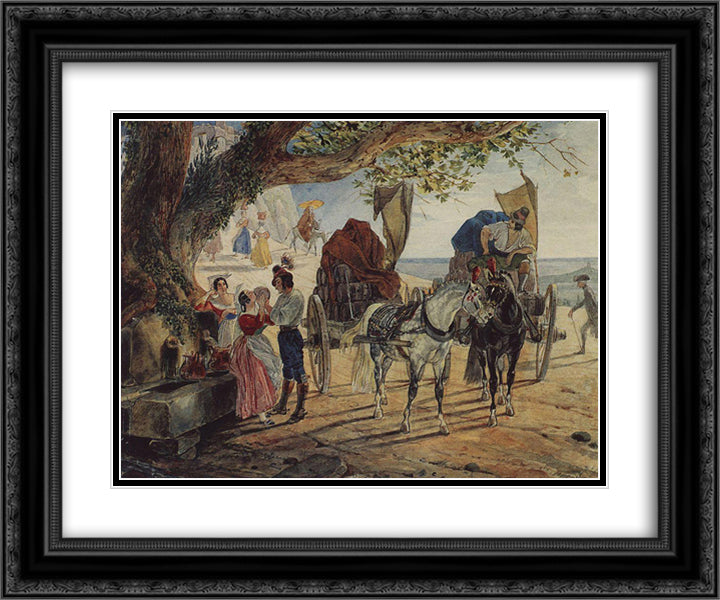 Stroll at Albano 24x20 Black Ornate Wood Framed Art Print Poster with Double Matting by Bryullov, Karl