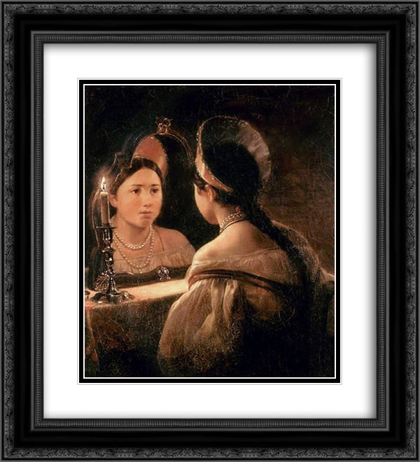 Svetlana Guessing on Her Future 20x22 Black Ornate Wood Framed Art Print Poster with Double Matting by Bryullov, Karl