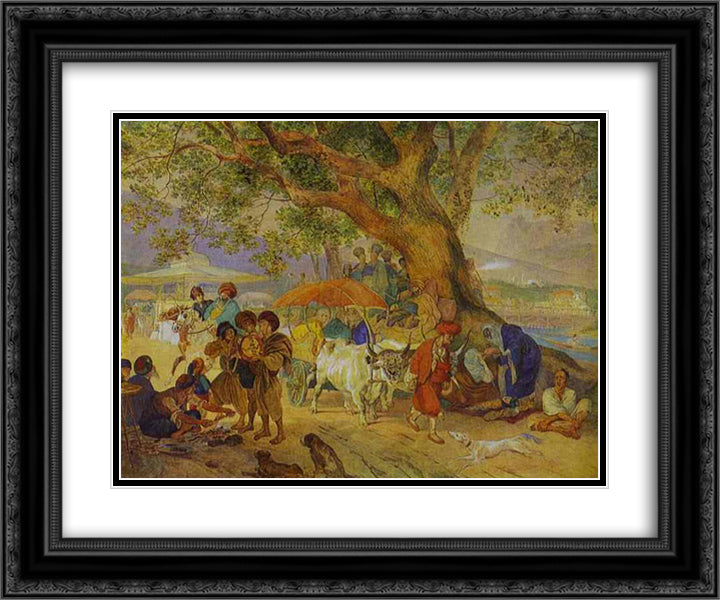 Sweet Waters Near Constantinople 24x20 Black Ornate Wood Framed Art Print Poster with Double Matting by Bryullov, Karl