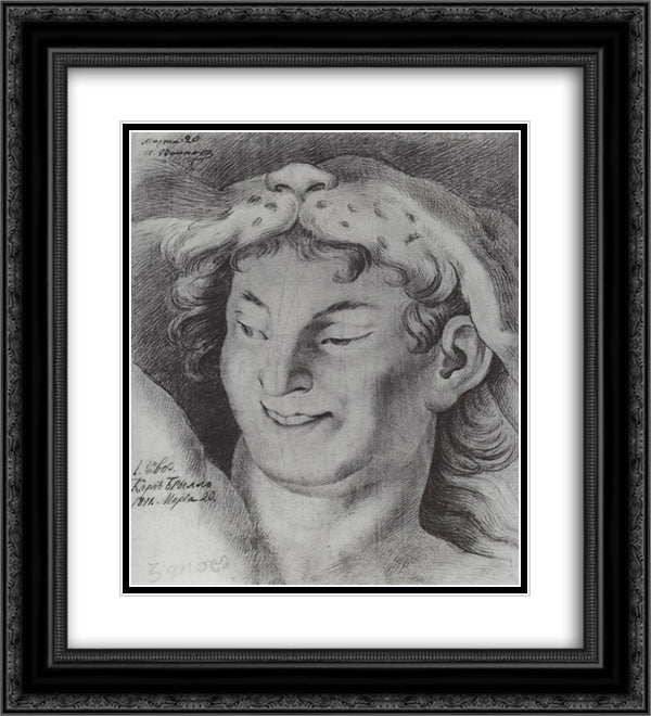 The head of Bacchus 20x22 Black Ornate Wood Framed Art Print Poster with Double Matting by Bryullov, Karl