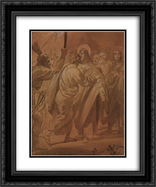 The Judas kiss 20x24 Black Ornate Wood Framed Art Print Poster with Double Matting by Bryullov, Karl