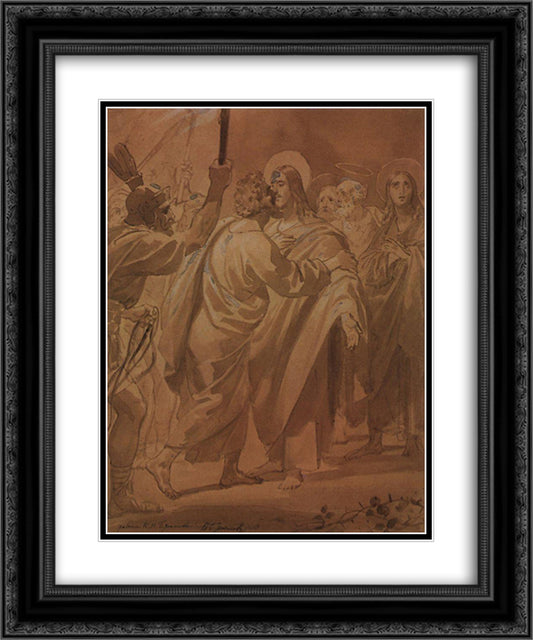 The Judas kiss 20x24 Black Ornate Wood Framed Art Print Poster with Double Matting by Bryullov, Karl