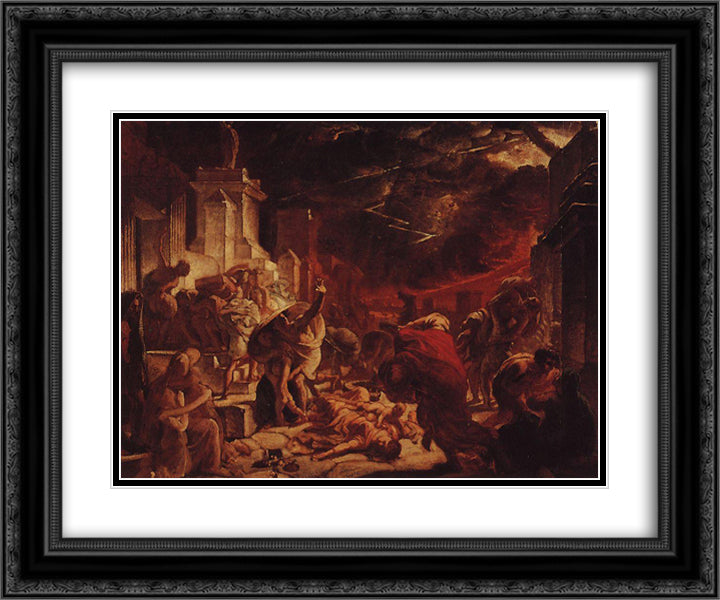 The Last Day of Pompeii 24x20 Black Ornate Wood Framed Art Print Poster with Double Matting by Bryullov, Karl