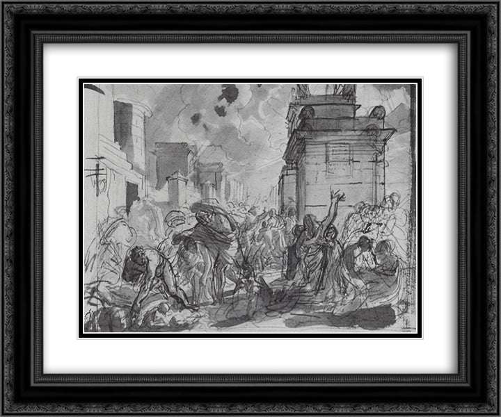 The Last Day of Pompeii 24x20 Black Ornate Wood Framed Art Print Poster with Double Matting by Bryullov, Karl