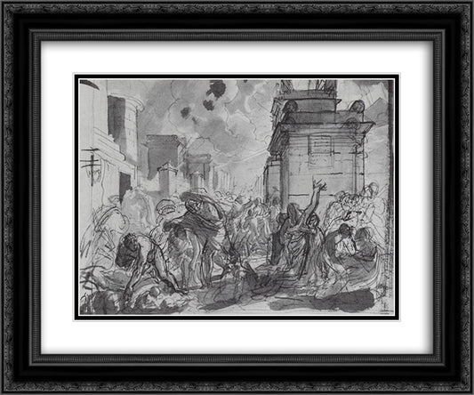 The Last Day of Pompeii 24x20 Black Ornate Wood Framed Art Print Poster with Double Matting by Bryullov, Karl