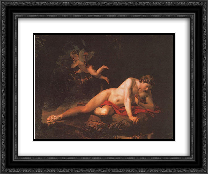 The Narcissus 24x20 Black Ornate Wood Framed Art Print Poster with Double Matting by Bryullov, Karl