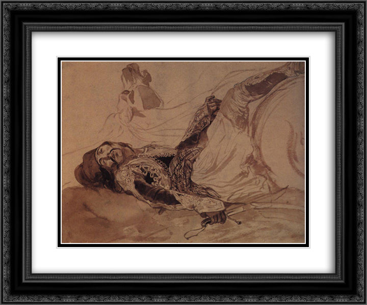 Wounded Greek, falling from a horse 24x20 Black Ornate Wood Framed Art Print Poster with Double Matting by Bryullov, Karl