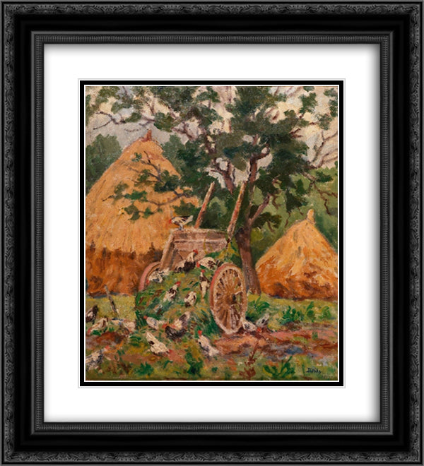 Chickens, France 20x22 Black Ornate Wood Framed Art Print Poster with Double Matting by Diriks, Karl Edvard