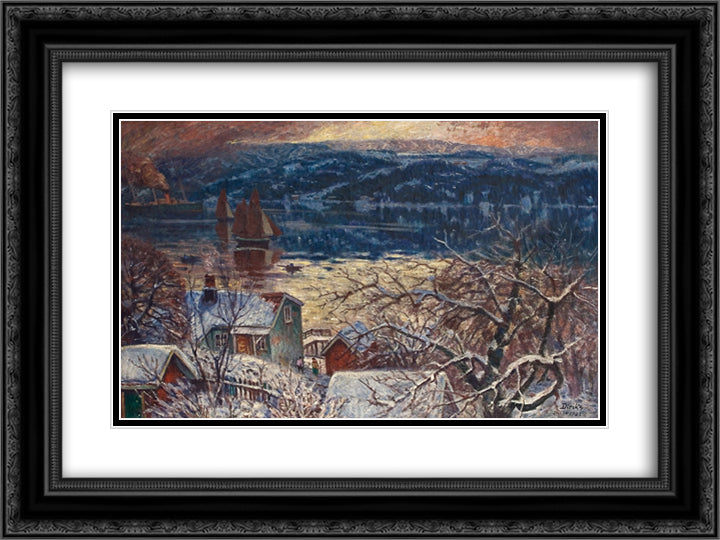 From Drobaksundet 24x18 Black Ornate Wood Framed Art Print Poster with Double Matting by Diriks, Karl Edvard
