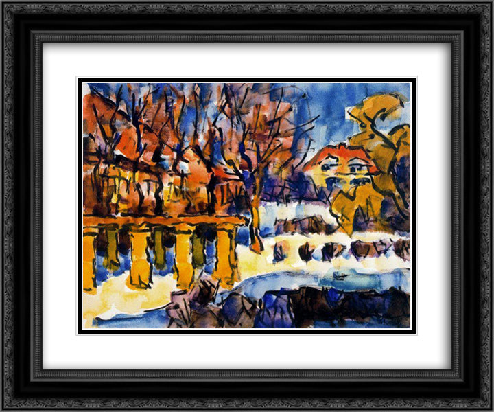 Garden in Winter 24x20 Black Ornate Wood Framed Art Print Poster with Double Matting by Schmidt Rottluff, Karl