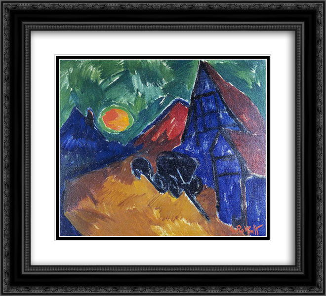 Rising Moon 22x20 Black Ornate Wood Framed Art Print Poster with Double Matting by Schmidt Rottluff, Karl