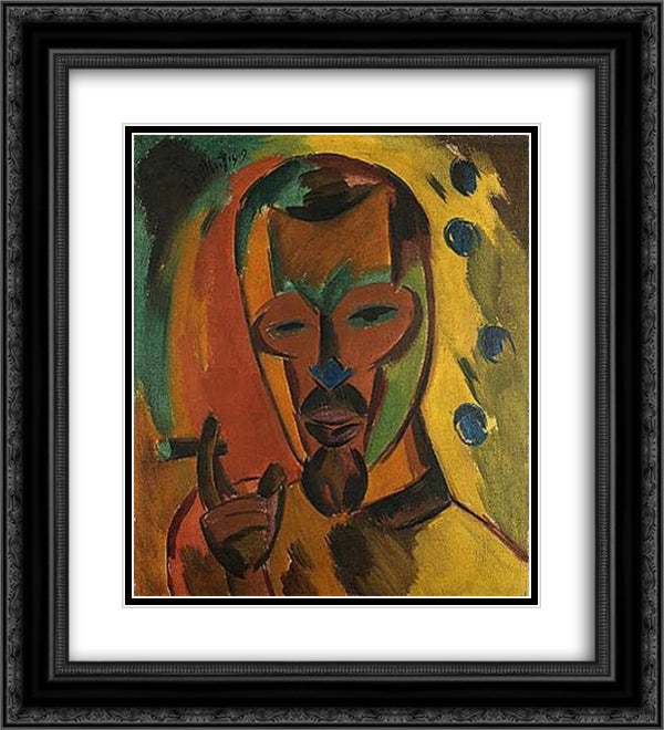 Self - Portrait with Cigar 20x22 Black Ornate Wood Framed Art Print Poster with Double Matting by Schmidt Rottluff, Karl