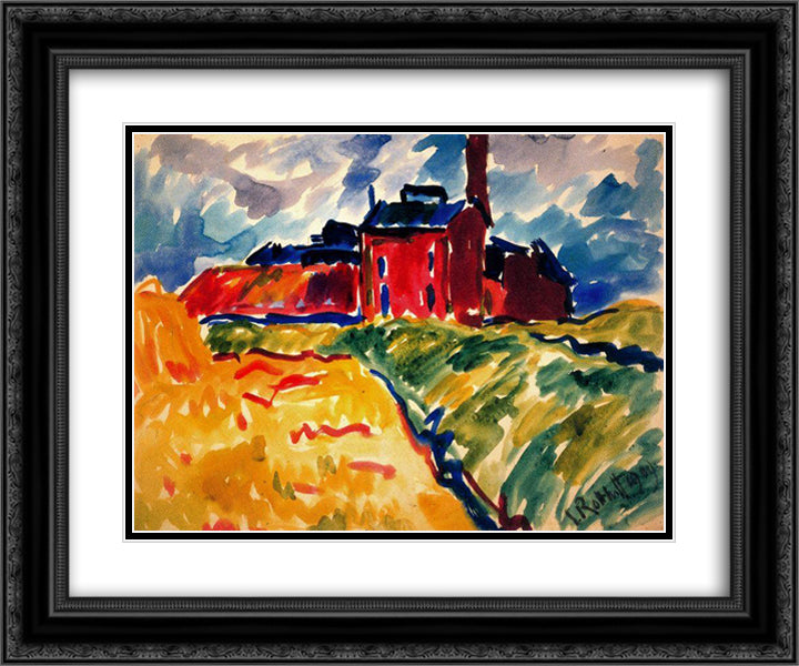 The Factory 24x20 Black Ornate Wood Framed Art Print Poster with Double Matting by Schmidt Rottluff, Karl