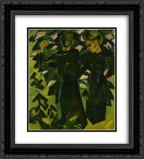 Two Girls in a Garden 20x22 Black Ornate Wood Framed Art Print Poster with Double Matting by Schmidt Rottluff, Karl
