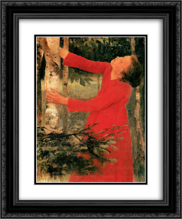 Birdsong 20x24 Black Ornate Wood Framed Art Print Poster with Double Matting by Ferenczy, Karoly