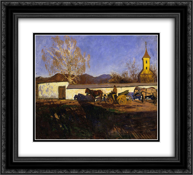 Evening in March 22x20 Black Ornate Wood Framed Art Print Poster with Double Matting by Ferenczy, Karoly