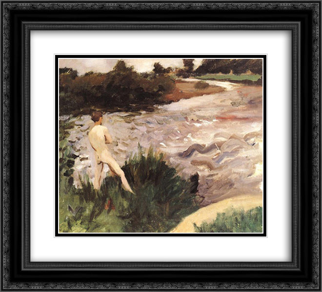 Gloomy Landscape with Bather 22x20 Black Ornate Wood Framed Art Print Poster with Double Matting by Ferenczy, Karoly