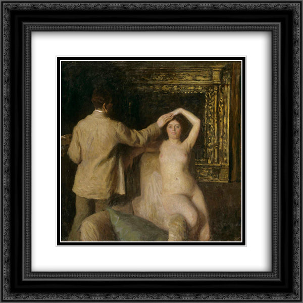 Painter and Model 20x20 Black Ornate Wood Framed Art Print Poster with Double Matting by Ferenczy, Karoly