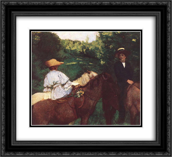 Riding Children 22x20 Black Ornate Wood Framed Art Print Poster with Double Matting by Ferenczy, Karoly