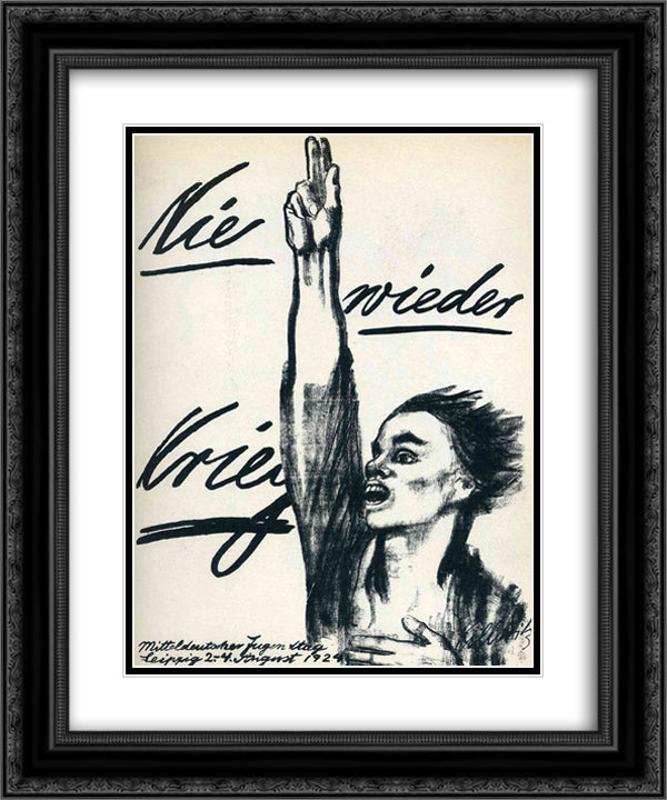 Never Again War 20x24 Black Ornate Wood Framed Art Print Poster with Double Matting by Kollwitz, Kathe