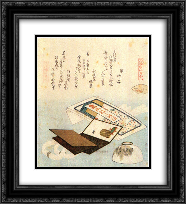 A bowl of lip rouge 20x22 Black Ornate Wood Framed Art Print Poster with Double Matting by Hokusai, Katsushika