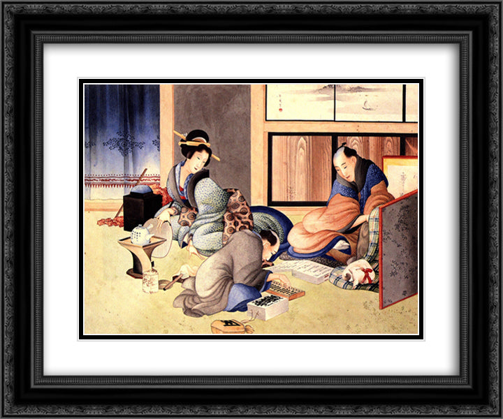 A merchant making up the account 24x20 Black Ornate Wood Framed Art Print Poster with Double Matting by Hokusai, Katsushika