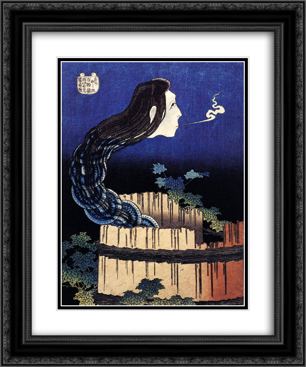 A woman ghost appeared from a well 20x24 Black Ornate Wood Framed Art Print Poster with Double Matting by Hokusai, Katsushika