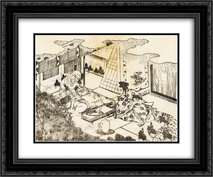 An old woman 24x20 Black Ornate Wood Framed Art Print Poster with Double Matting by Hokusai, Katsushika