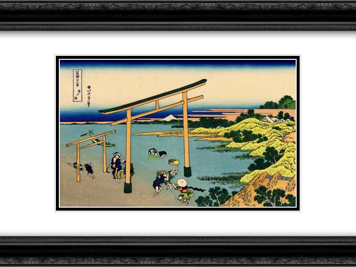 Bay of Noboto 24x18 Black Ornate Wood Framed Art Print Poster with Double Matting by Hokusai, Katsushika
