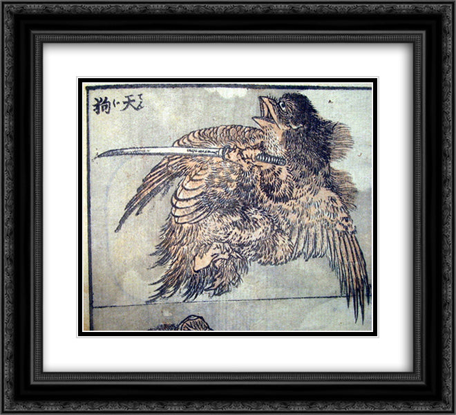 Drawing of a tengu 22x20 Black Ornate Wood Framed Art Print Poster with Double Matting by Hokusai, Katsushika