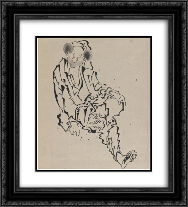 Drawing of Man Seated with Left Leg Resting over Right Knee 20x22 Black Ornate Wood Framed Art Print Poster with Double Matting by Hokusai, Katsushika