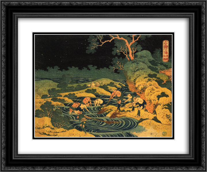 Fishing by Torchlight in Kai Province, from Oceans of Wisdom 24x20 Black Ornate Wood Framed Art Print Poster with Double Matting by Hokusai, Katsushika
