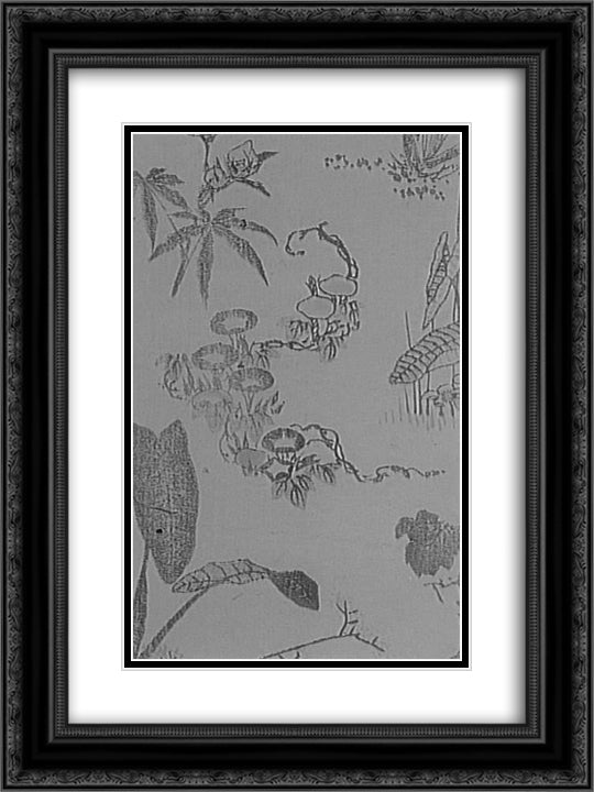 Flowers and water lilies in the Mangwe, Tome 18x24 Black Ornate Wood Framed Art Print Poster with Double Matting by Hokusai, Katsushika