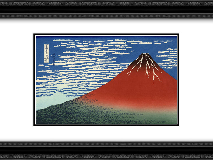 Fuji, Mountains in clear Weather (Red Fuji) 24x18 Black Ornate Wood Framed Art Print Poster with Double Matting by Hokusai, Katsushika