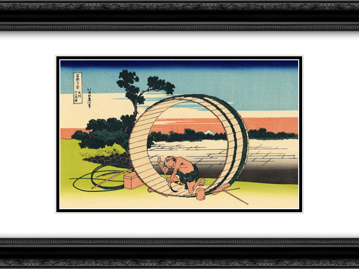 Fujimi Fuji view field in the Owari province 24x18 Black Ornate Wood Framed Art Print Poster with Double Matting by Hokusai, Katsushika